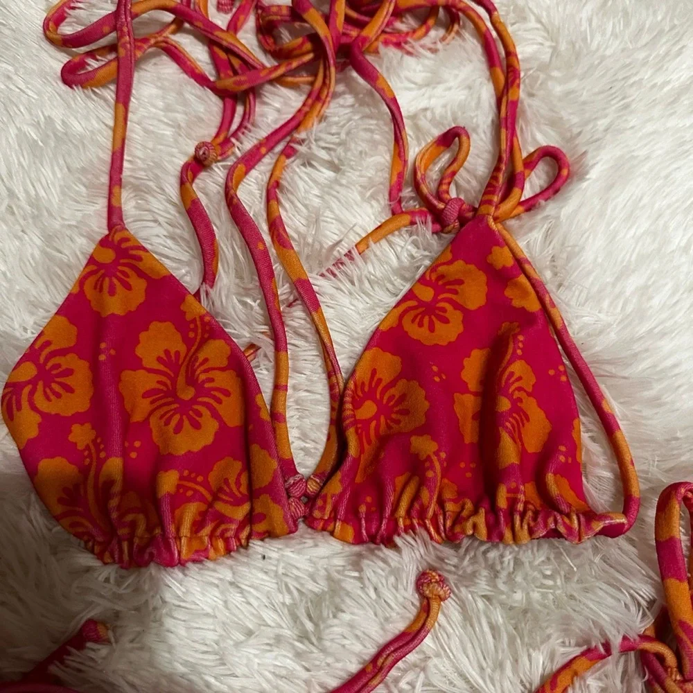 FRANKIES BIKINIS Tatum Terry Bikini Top In Pink,Orange
